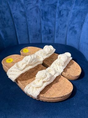 Anne Klein Cream Braided Strap Cork Slide Sandals Size 9